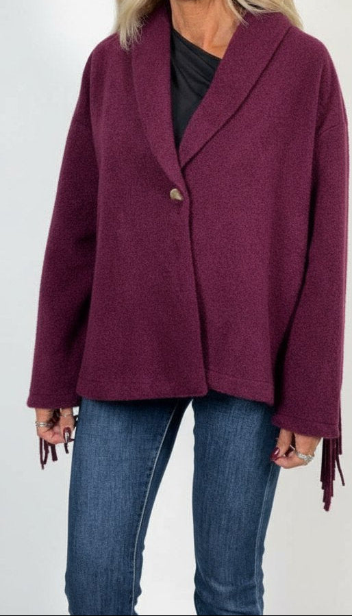 Mantella Mono Bottone con Frange Lana Taglia unica 40/46