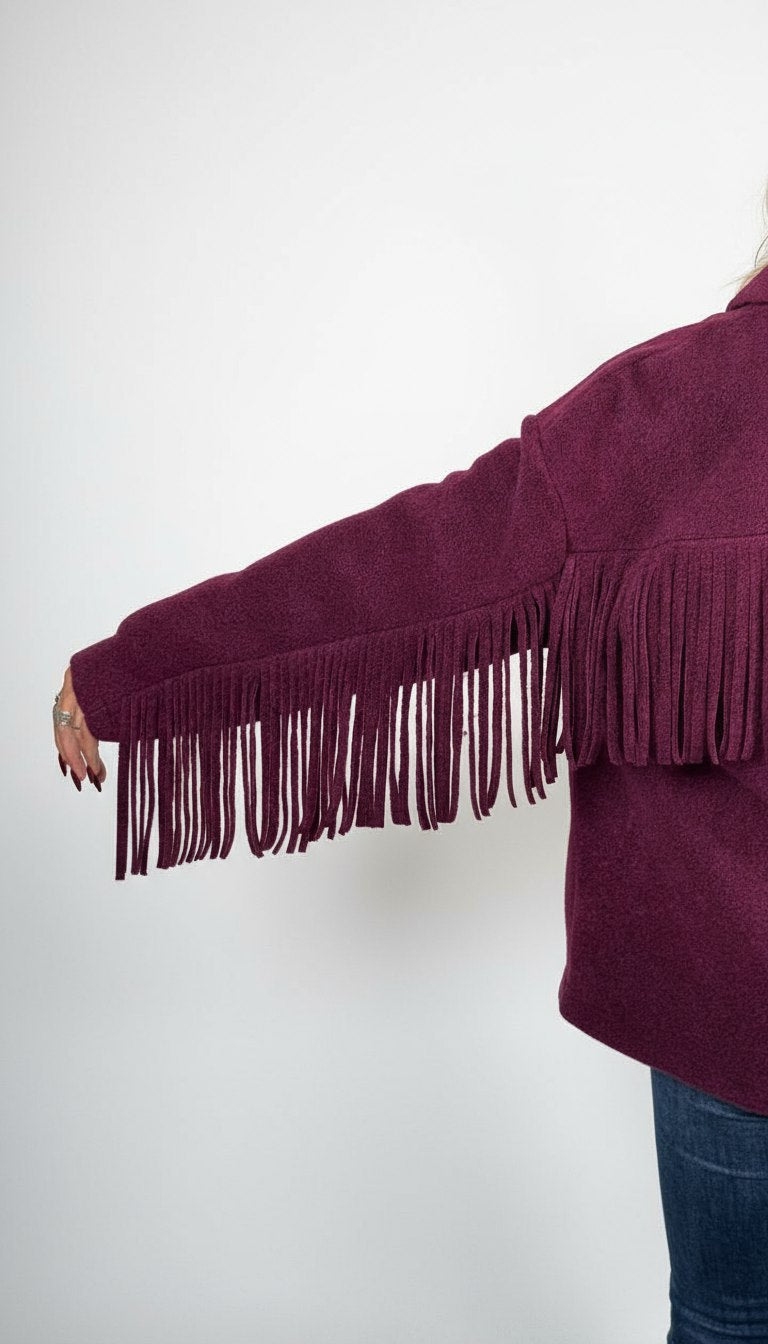 Mantella Mono Bottone con Frange Lana Taglia unica 40/46