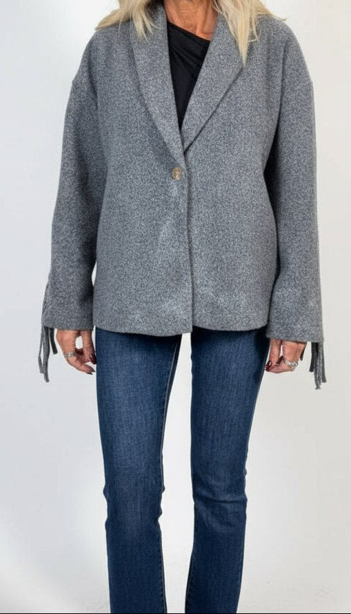 Mantella Mono Bottone con Frange Lana Taglia unica 40/46