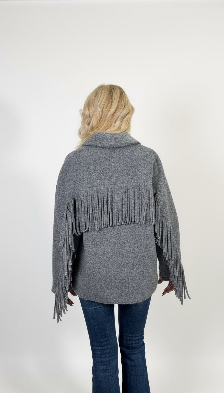 Mantella Mono Bottone con Frange Lana Taglia unica 40/46