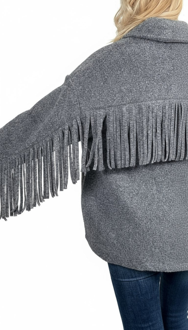 Mantella Mono Bottone con Frange Lana Taglia unica 40/46