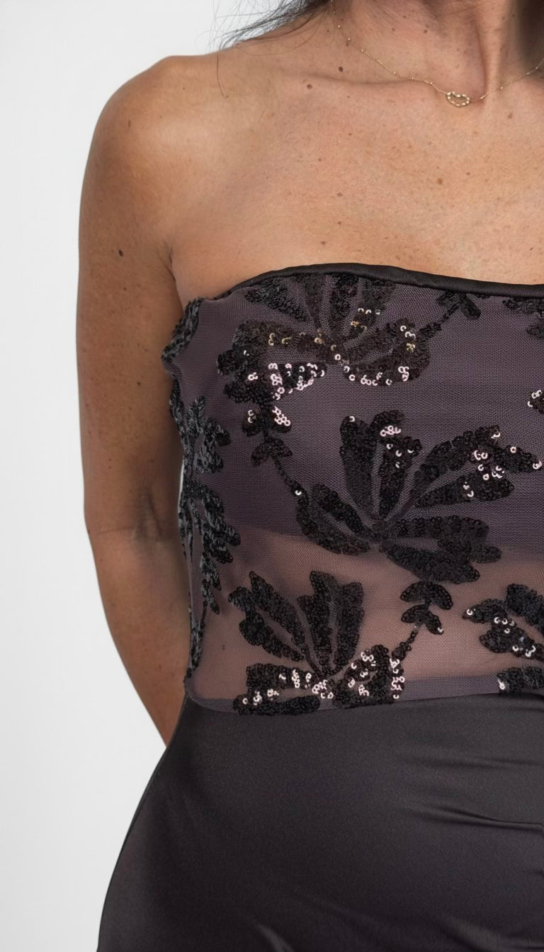 Abito Lungo in Raso con Bustino in Pizzo