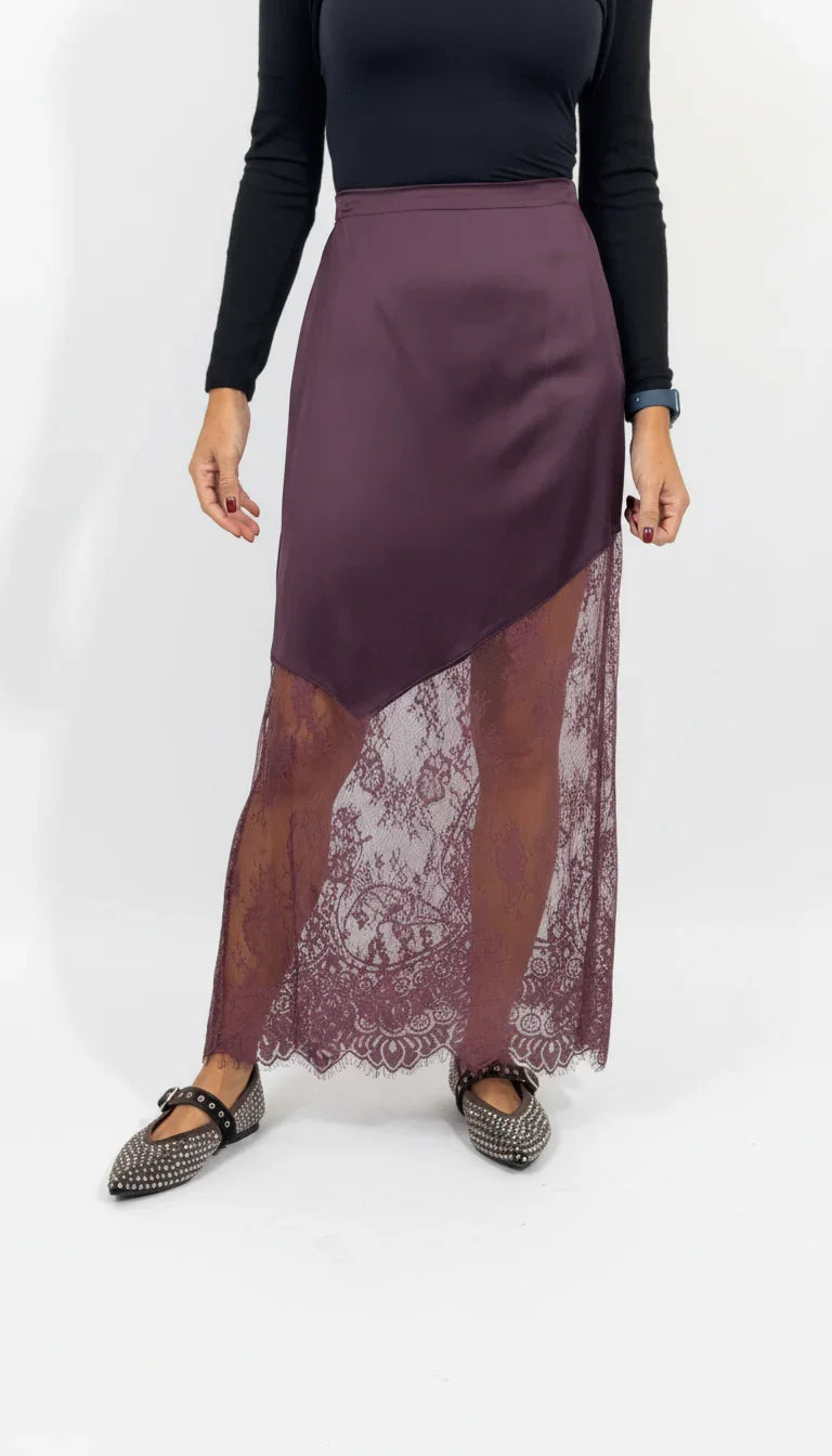 Gonna Raso Lunga con Pizzo taglia Unica 40/44 - Mood Shop Milano