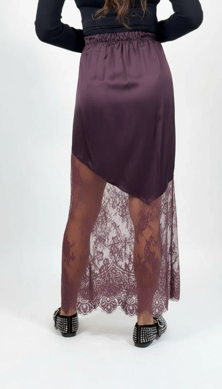 Gonna Raso Lunga con Pizzo taglia Unica 40/44 - Mood Shop Milano