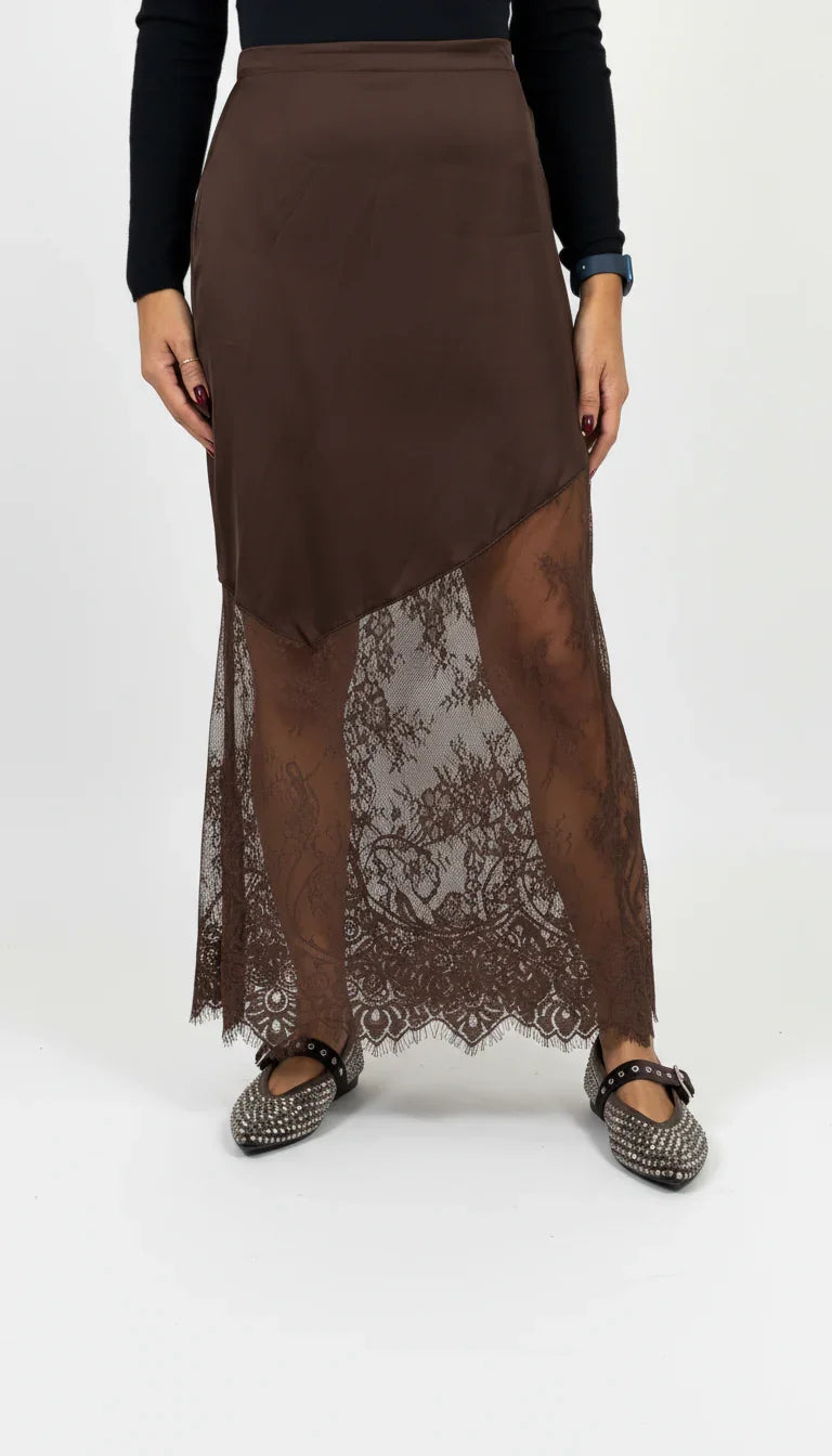 Gonna Raso Lunga con Pizzo taglia Unica 40/44 - Mood Shop Milano