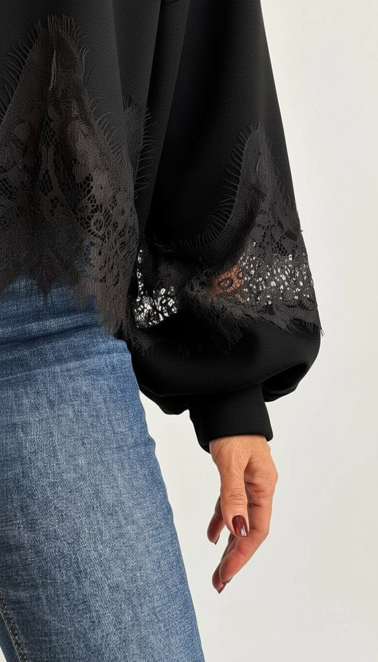 Felpa con dettagli in Pizzo - Mood Shop Milano