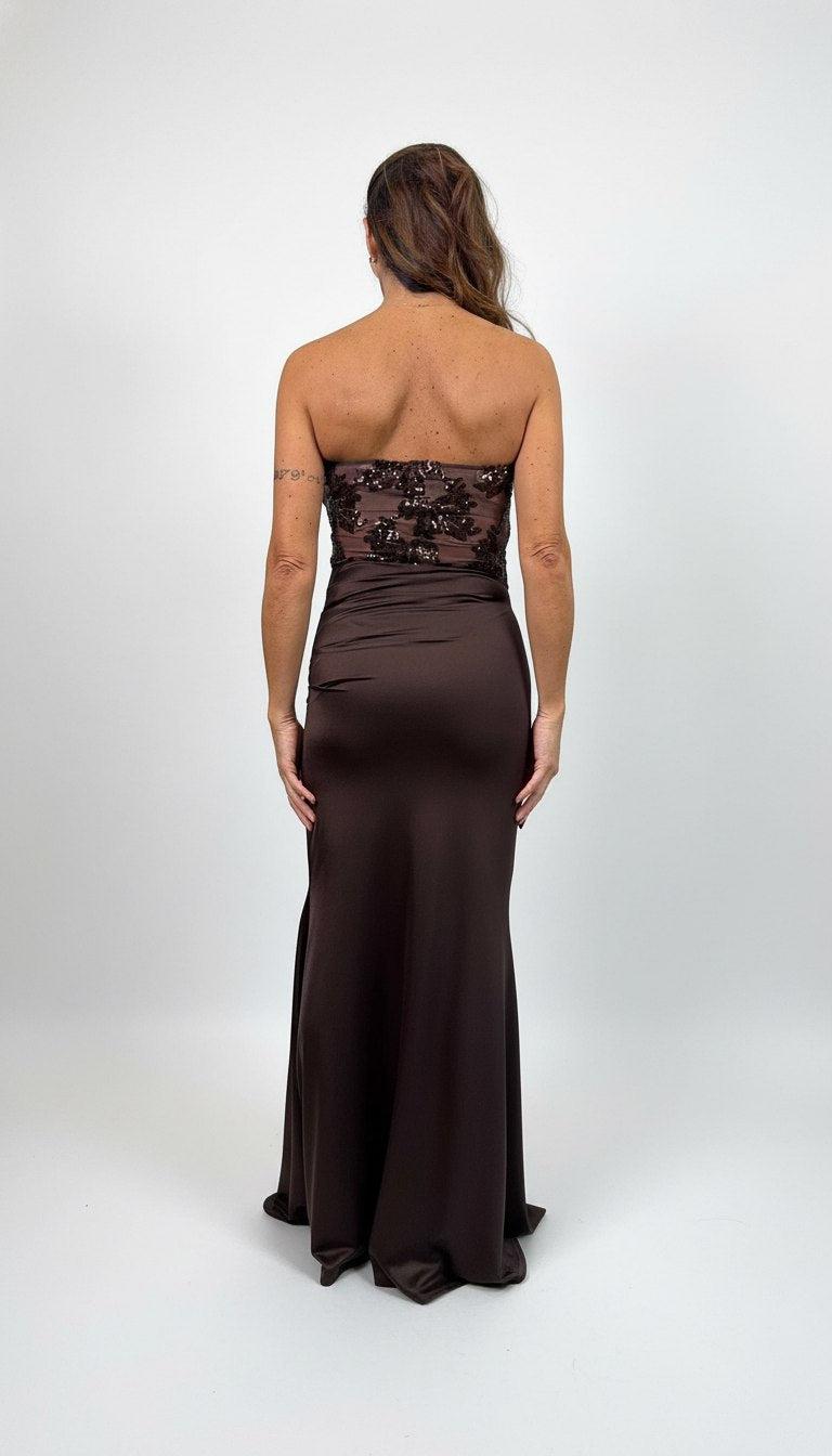 Abito Lungo in Raso con Bustino in Pizzo