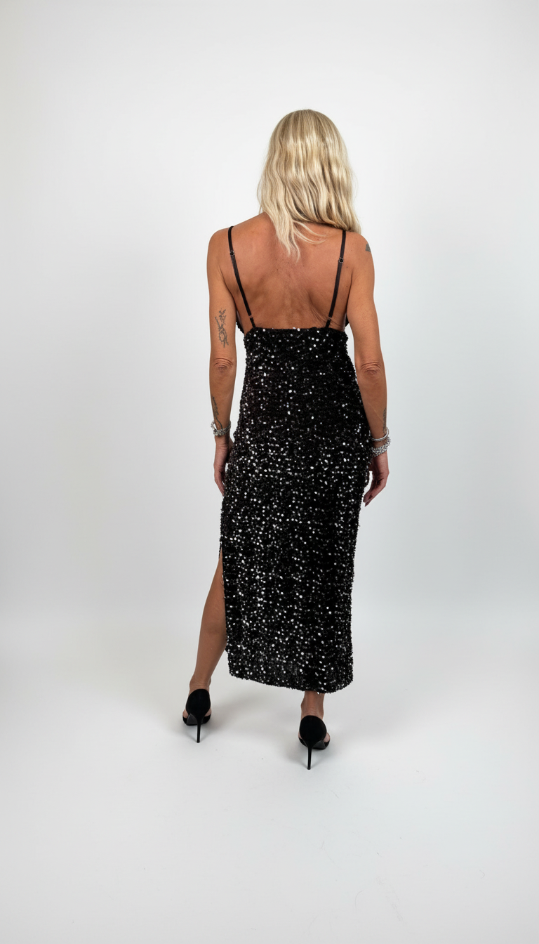 Vestito in Velluto con Dettagli Paillettes