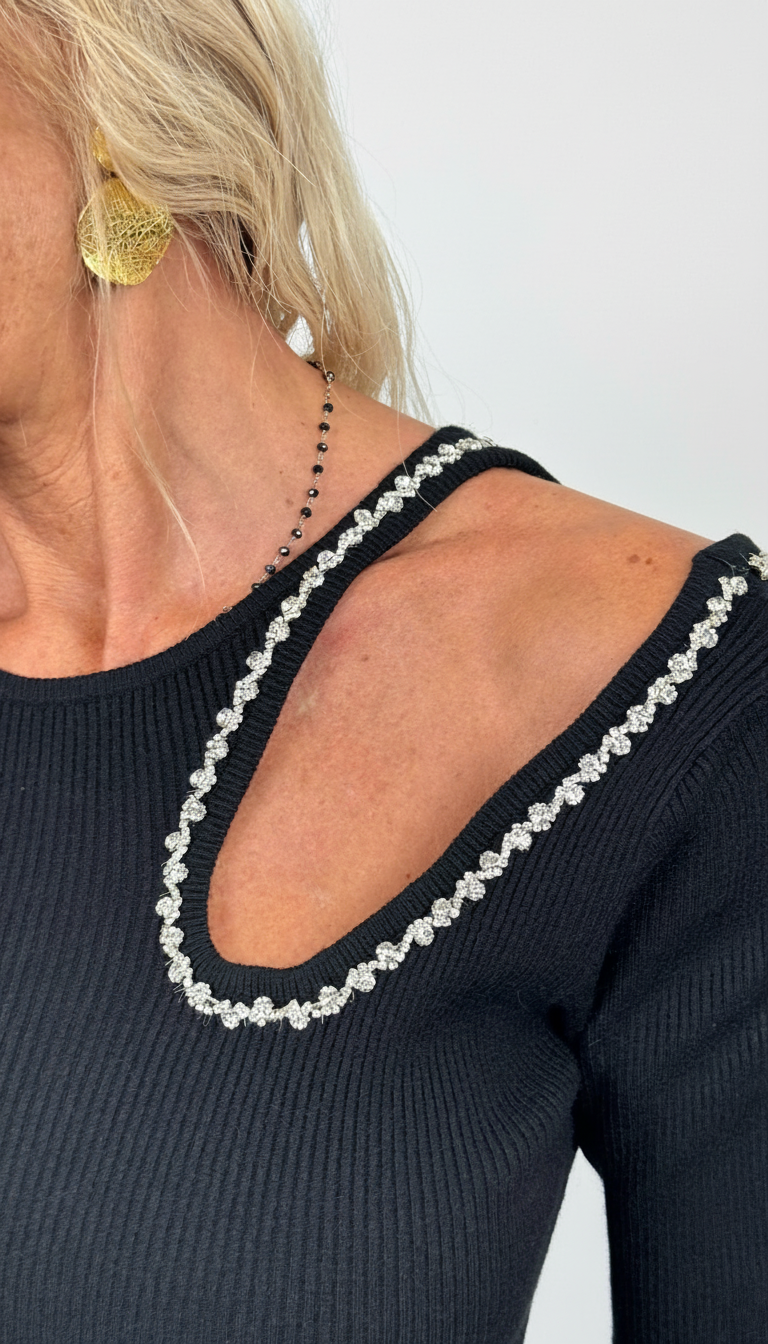 Abito in Maglia con Dettaglio Strass