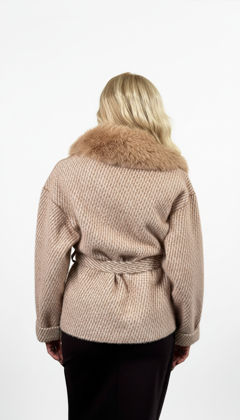 Giacca in Lana con Interno Montone e Collo in Pelliccia