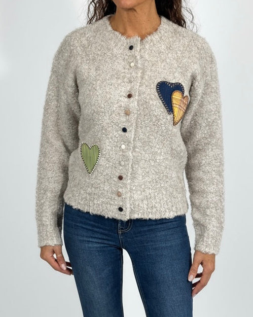 Cardigan con Cuori misto lana