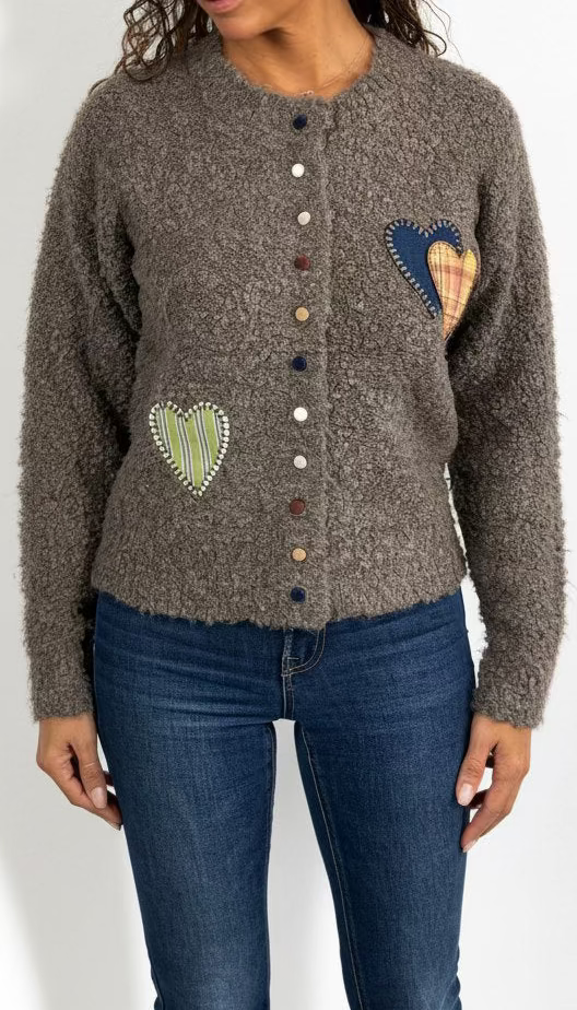 Cardigan con Cuori misto lana