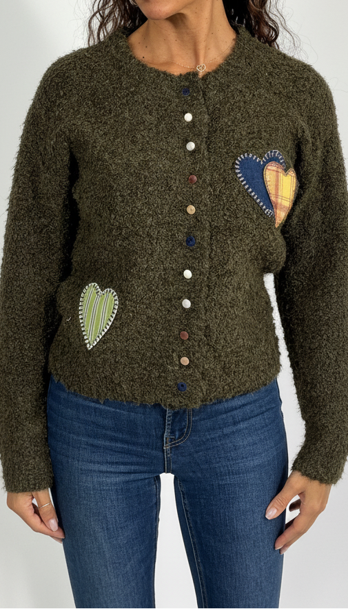 Cardigan con Cuori misto lana