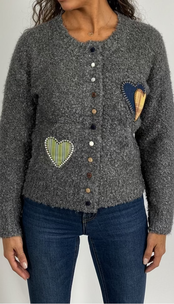 Cardigan con Cuori misto lana
